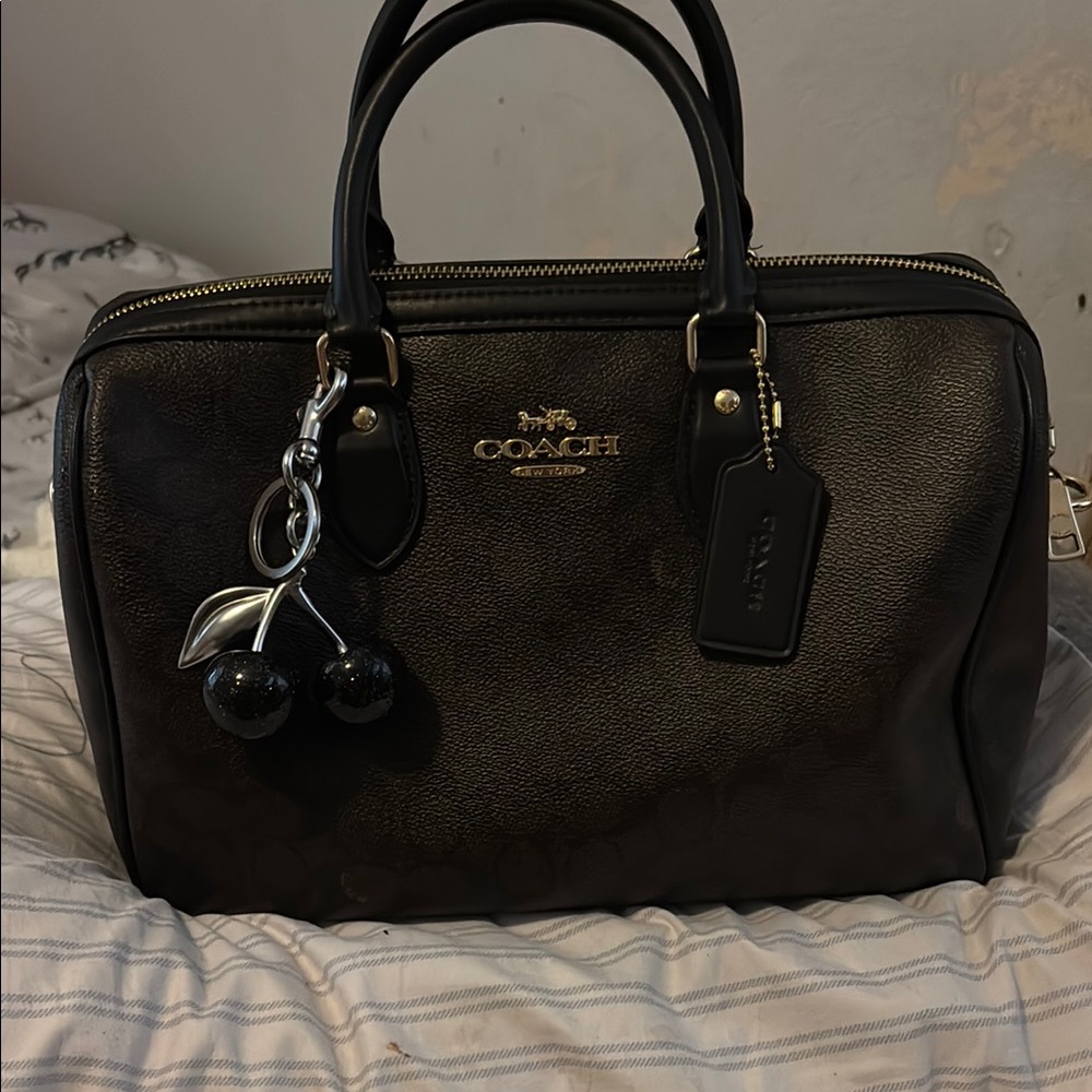 Coach Black Leather Duffel Bag with Silver Hardware